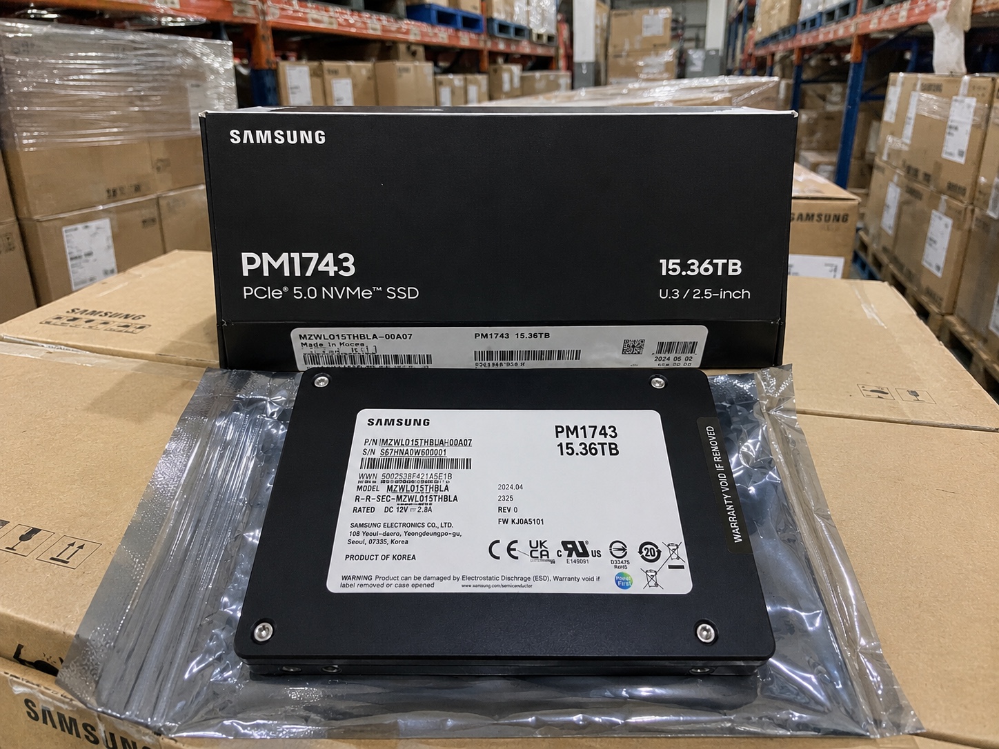 Samsung PM1743 15.36TB enterprise SSD and retail packaging